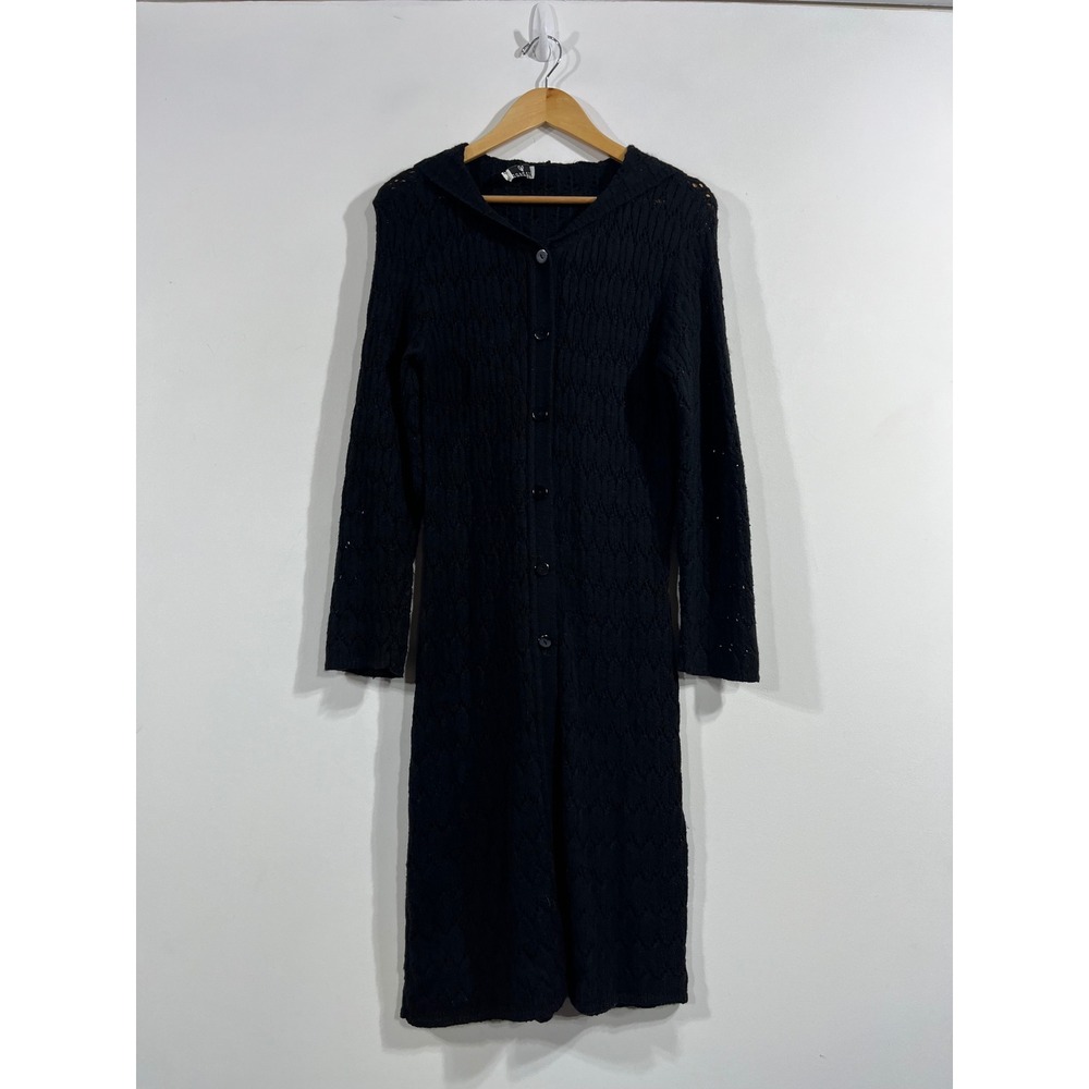 Windsor Witchy Fairy Grunge Pointelle Knit Hooded Longline Cardigan Duster Large